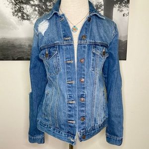 Forever 21 Distressed Denim Jean Jacket
